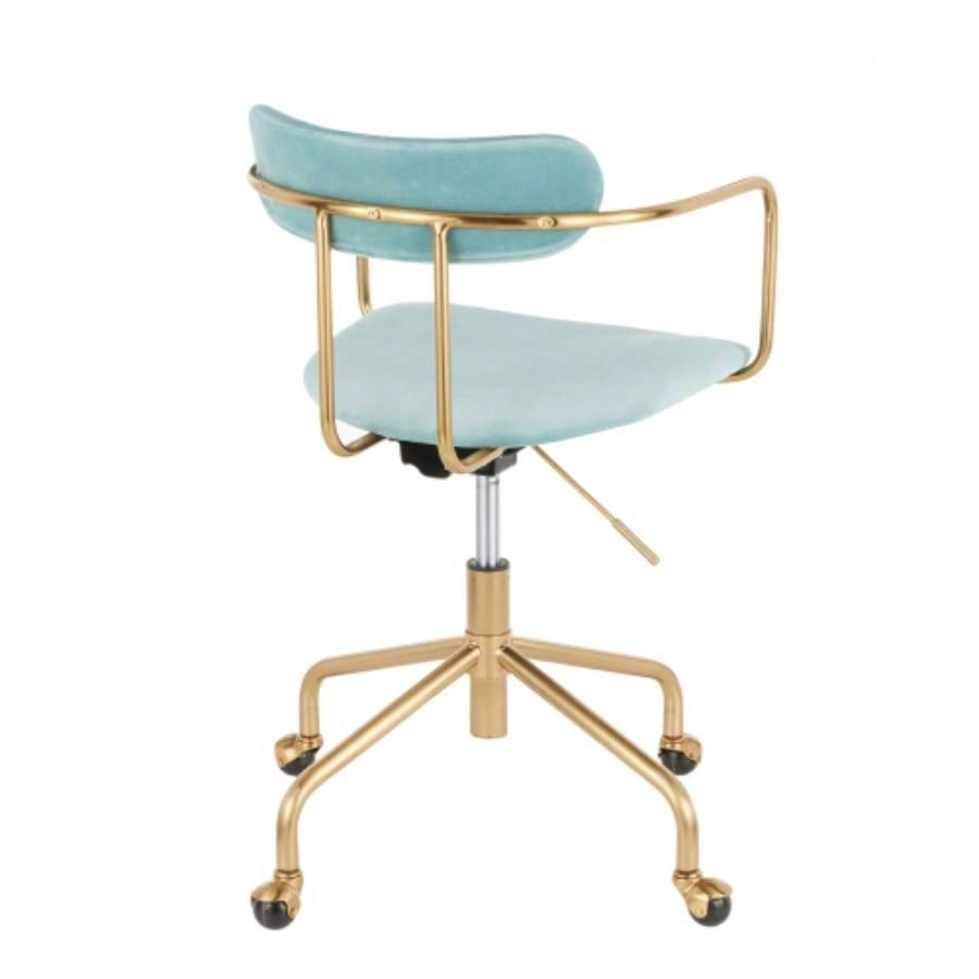 Demi Contemporary Office Chair in Gold Metal and Light Blue Velvet by LumiSource