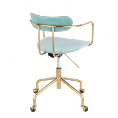 Demi Contemporary Office Chair in Gold Metal and Light Blue Velvet by LumiSource