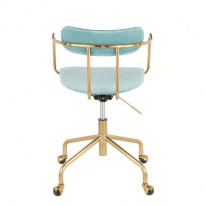 Demi Contemporary Office Chair in Gold Metal and Light Blue Velvet by LumiSource