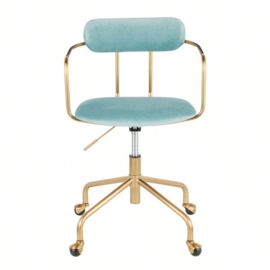 Demi Contemporary Office Chair in Gold Metal and Light Blue Velvet by LumiSource
