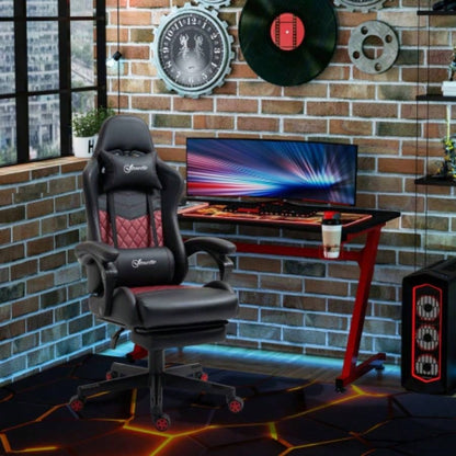 Vinsetto Racing Gaming Chair PU Leather Office Gamer Chair High Back Swivel Recliner with Footrest, Lumbar Support, Adjustable Height, Black
