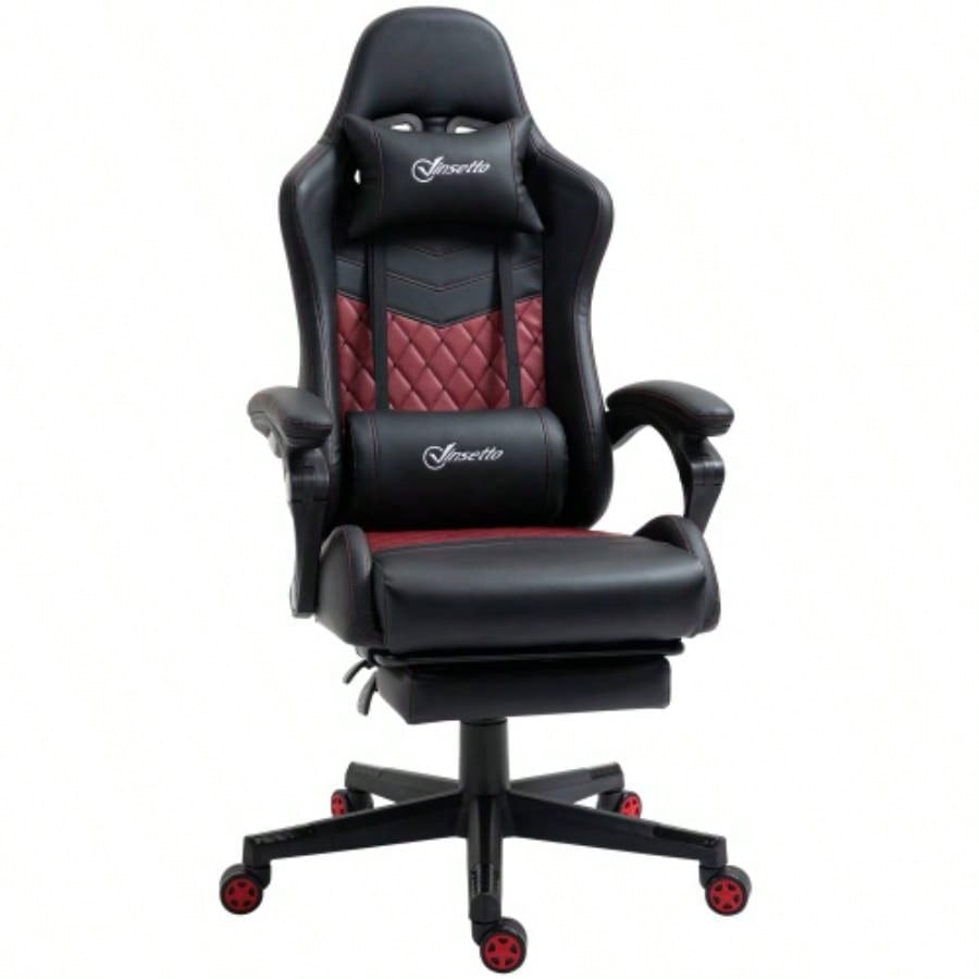 Vinsetto Racing Gaming Chair PU Leather Office Gamer Chair High Back Swivel Recliner with Footrest, Lumbar Support, Adjustable Height, Black