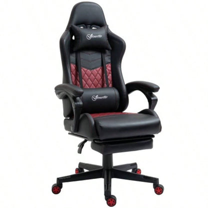 Vinsetto Racing Gaming Chair PU Leather Office Gamer Chair High Back Swivel Recliner with Footrest, Lumbar Support, Adjustable Height, Black