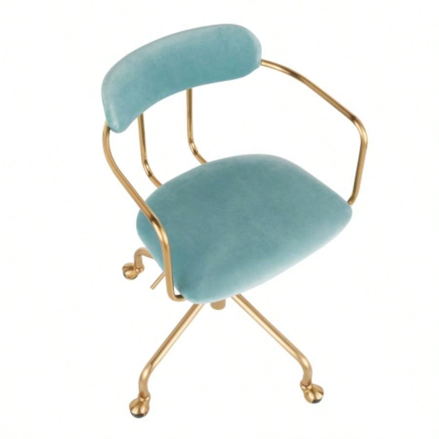Demi Contemporary Office Chair in Gold Metal and Light Blue Velvet by LumiSource