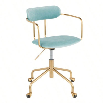 Demi Contemporary Office Chair in Gold Metal and Light Blue Velvet by LumiSource