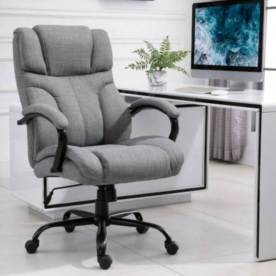 500lbs Big and Tall Office Chair with Wide, Ergonomic Executive Computer Chair with Adjustable Height, Swivel Wheels and Linen, Light