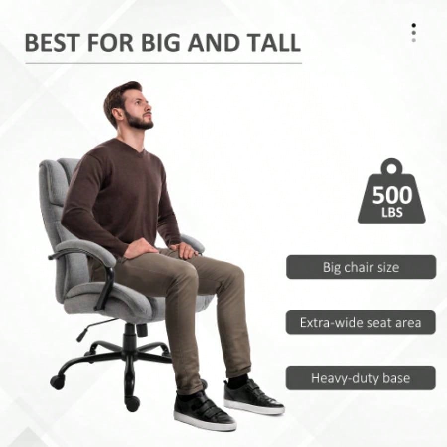 500lbs Big and Tall Office Chair with Wide, Ergonomic Executive Computer Chair with Adjustable Height, Swivel Wheels and Linen, Light