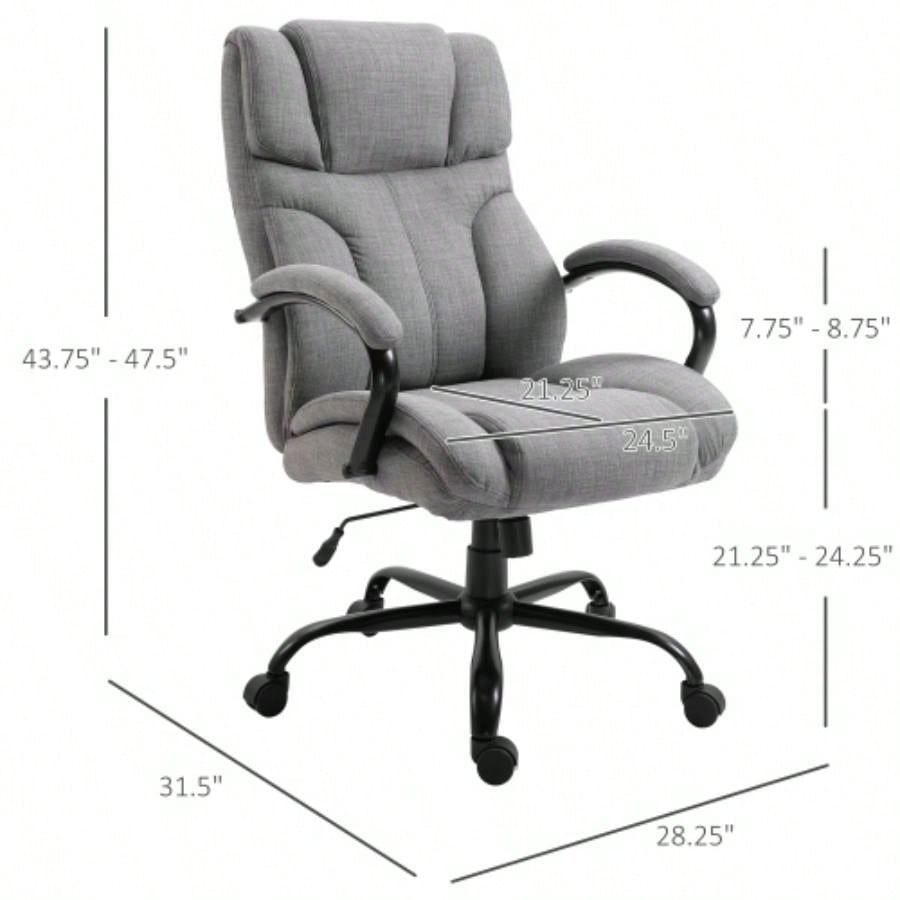 500lbs Big and Tall Office Chair with Wide, Ergonomic Executive Computer Chair with Adjustable Height, Swivel Wheels and Linen, Light
