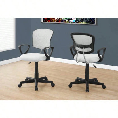 Office Chair, Adjustable Height, Swivel, Ergonomic, Armrests, Computer Desk, Work, Juvenile, White Mesh, Black Metal, Contemporary, Modern