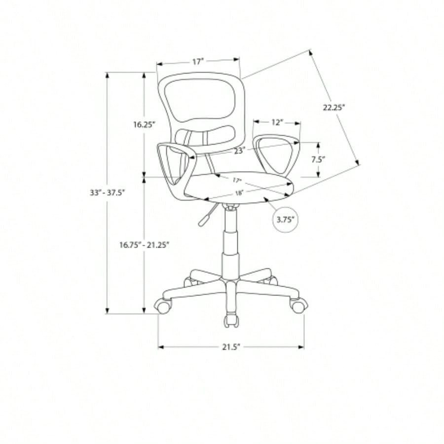 Office Chair, Adjustable Height, Swivel, Ergonomic, Armrests, Computer Desk, Work, Juvenile, White Mesh, Black Metal, Contemporary, Modern