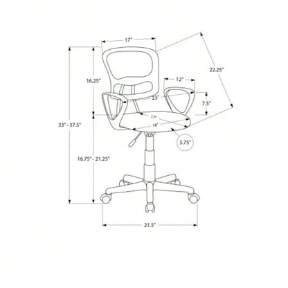 Office Chair, Adjustable Height, Swivel, Ergonomic, Armrests, Computer Desk, Work, Juvenile, White Mesh, Black Metal, Contemporary, Modern