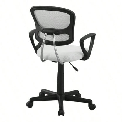 Office Chair, Adjustable Height, Swivel, Ergonomic, Armrests, Computer Desk, Work, Juvenile, White Mesh, Black Metal, Contemporary, Modern