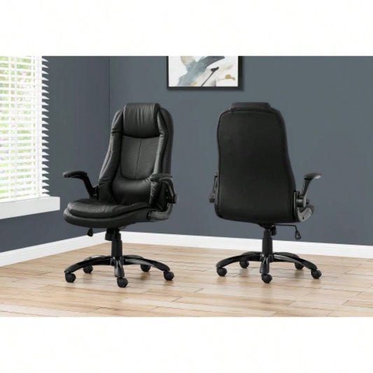 Office Chair, Adjustable Height, Swivel, Ergonomic, Armrests, Computer Desk, Work, Black Leather Look, Black Metal, Contemporary, Modern
