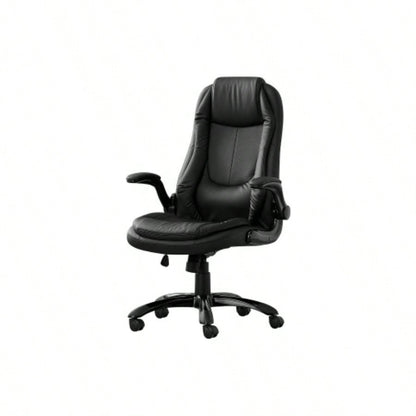 Office Chair, Adjustable Height, Swivel, Ergonomic, Armrests, Computer Desk, Work, Black Leather Look, Black Metal, Contemporary, Modern