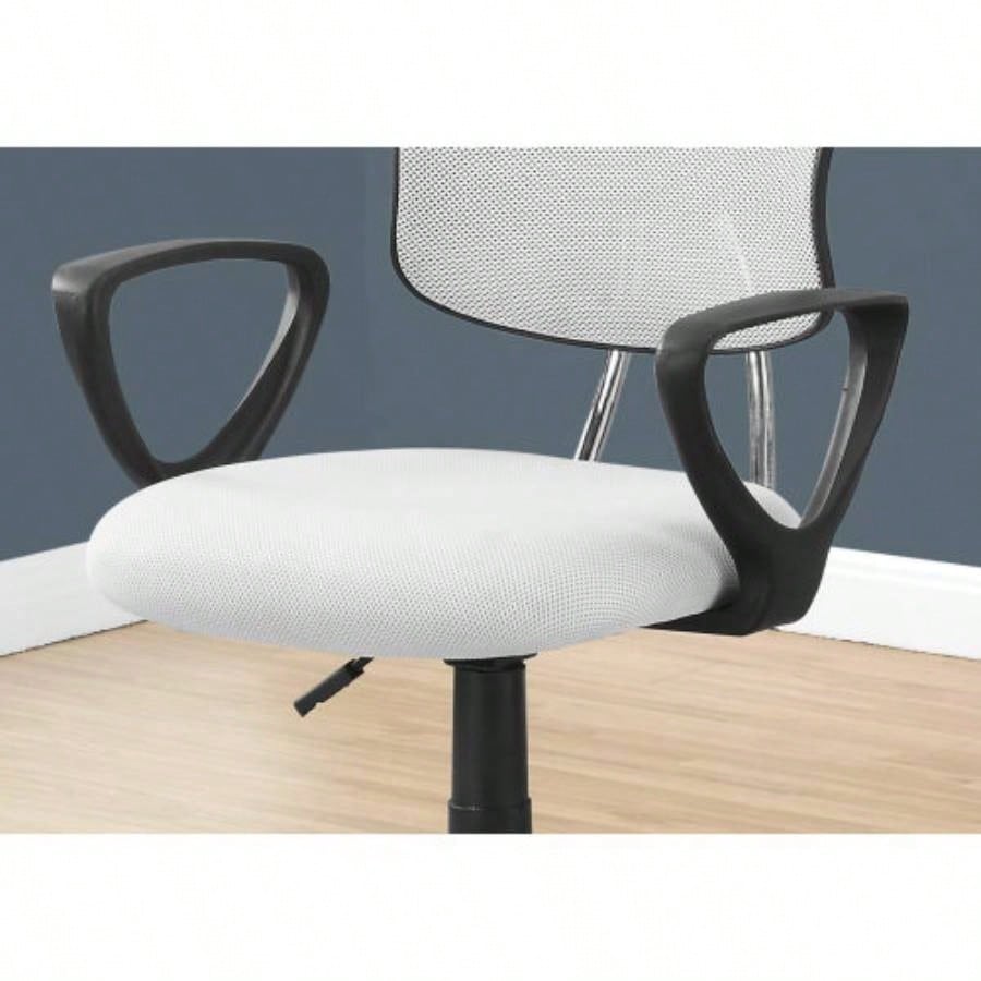 Office Chair, Adjustable Height, Swivel, Ergonomic, Armrests, Computer Desk, Work, Juvenile, White Mesh, Black Metal, Contemporary, Modern