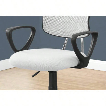 Office Chair, Adjustable Height, Swivel, Ergonomic, Armrests, Computer Desk, Work, Juvenile, White Mesh, Black Metal, Contemporary, Modern