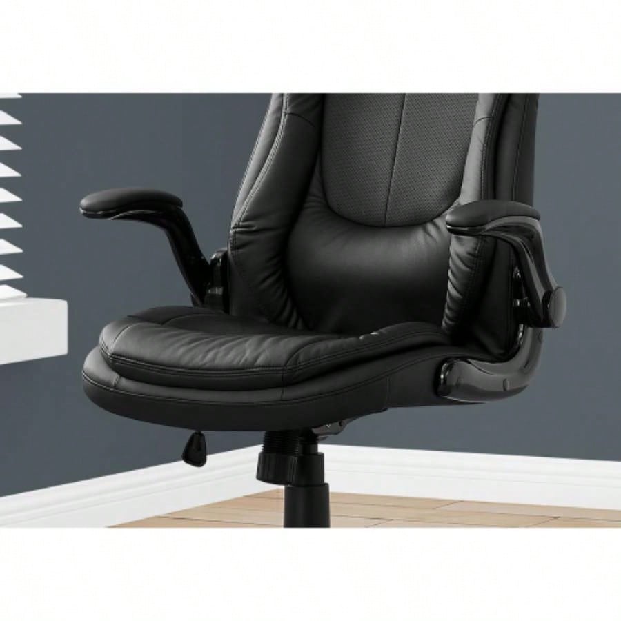 Office Chair, Adjustable Height, Swivel, Ergonomic, Armrests, Computer Desk, Work, Black Leather Look, Black Metal, Contemporary, Modern