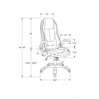 Office Chair, Adjustable Height, Swivel, Ergonomic, Armrests, Computer Desk, Work, Black Leather Look, Black Metal, Contemporary, Modern