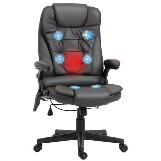 HOMCOM High Back Vibration Massage Office Chair with 6 Vibration Points, Heated Reclining PU Leather Computer Chair with Armrest and Remote, Dark Brown