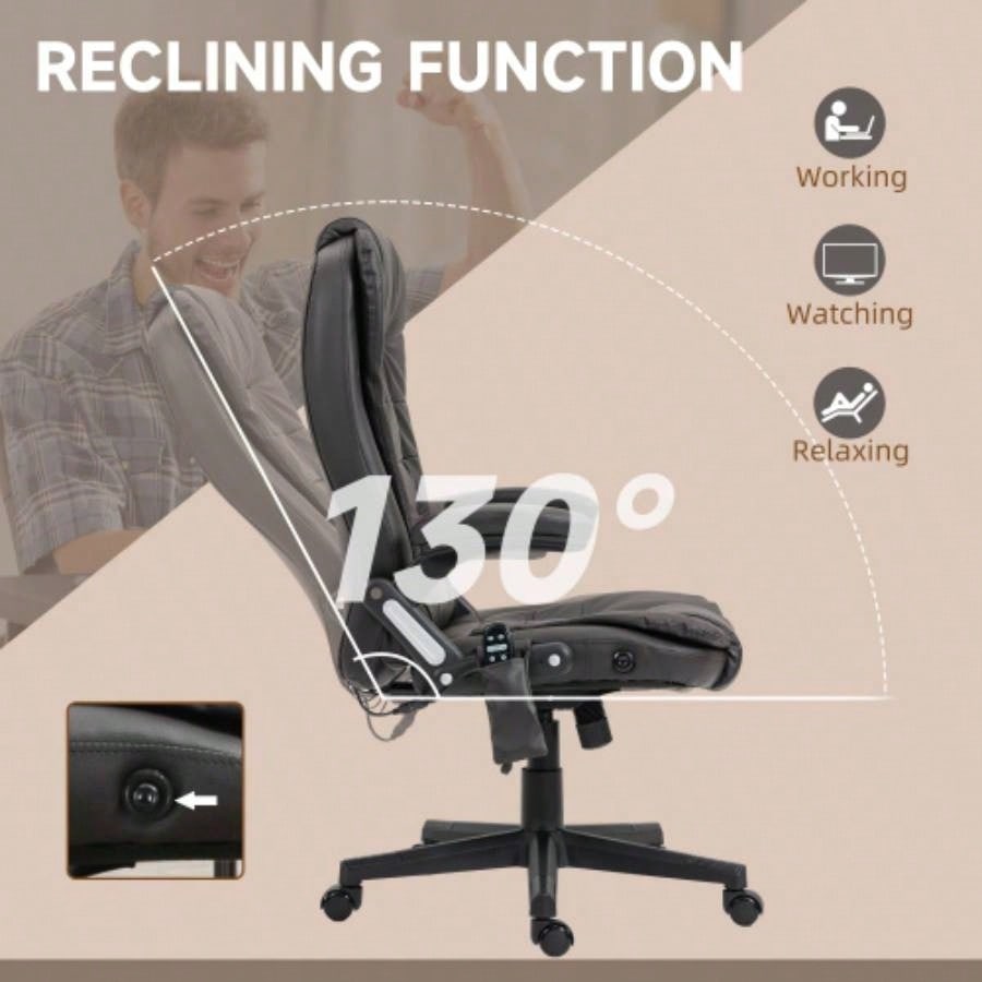 HOMCOM High Back Vibration Massage Office Chair with 6 Vibration Points, Heated Reclining PU Leather Computer Chair with Armrest and Remote, Dark Brown