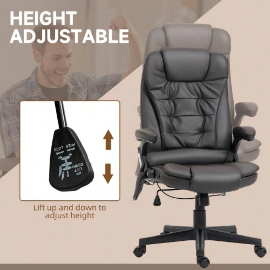 HOMCOM High Back Vibration Massage Office Chair with 6 Vibration Points, Heated Reclining PU Leather Computer Chair with Armrest and Remote, Dark Brown