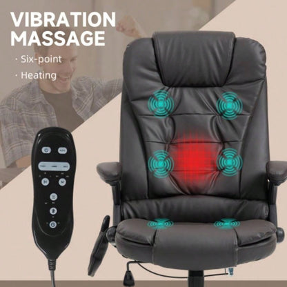 HOMCOM High Back Vibration Massage Office Chair with 6 Vibration Points, Heated Reclining PU Leather Computer Chair with Armrest and Remote, Dark Brown