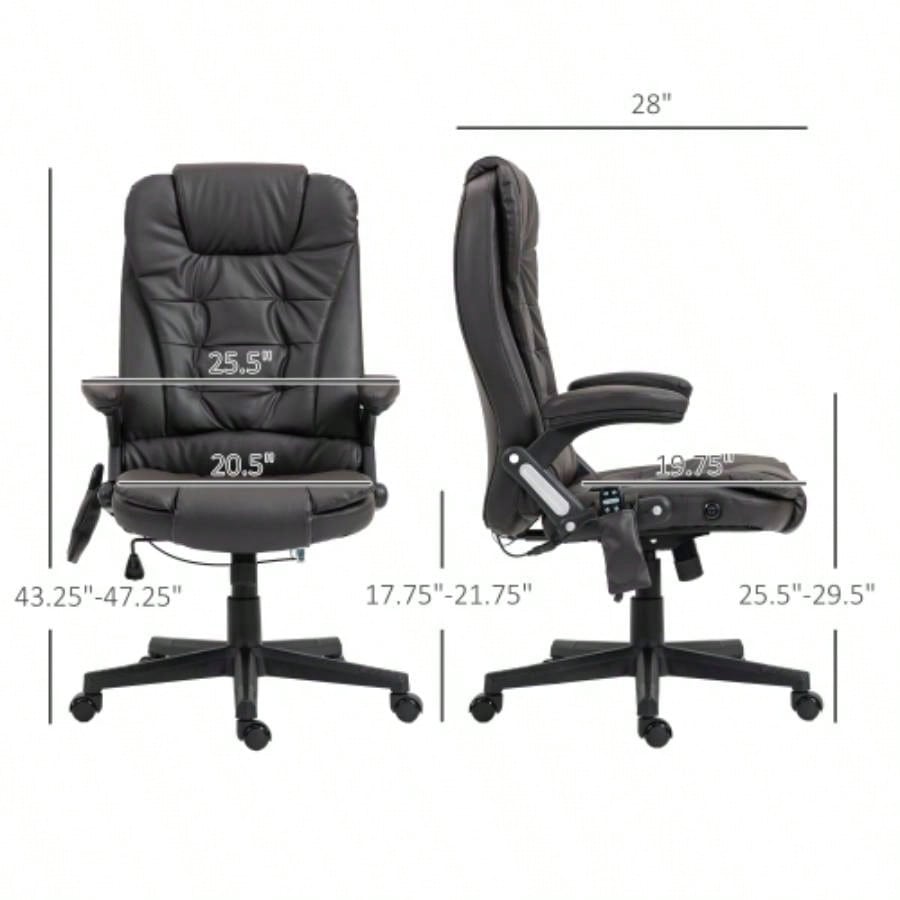 HOMCOM High Back Vibration Massage Office Chair with 6 Vibration Points, Heated Reclining PU Leather Computer Chair with Armrest and Remote, Dark Brown