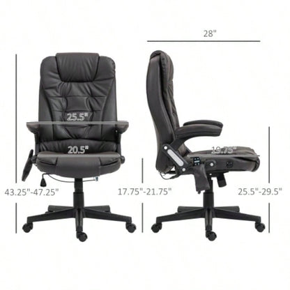 HOMCOM High Back Vibration Massage Office Chair with 6 Vibration Points, Heated Reclining PU Leather Computer Chair with Armrest and Remote, Dark Brown