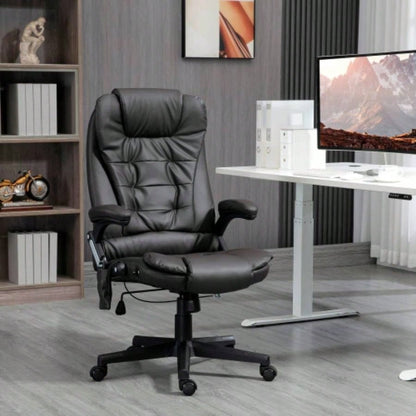 HOMCOM High Back Vibration Massage Office Chair with 6 Vibration Points, Heated Reclining PU Leather Computer Chair with Armrest and Remote, Dark Brown