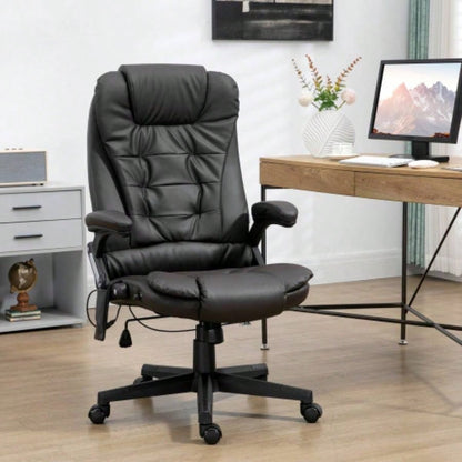 HOMCOM High Back Vibration Massage Office Chair with 6 Vibration Points, Heated Reclining PU Leather Computer Chair with Armrest and Remote, Dark Brown