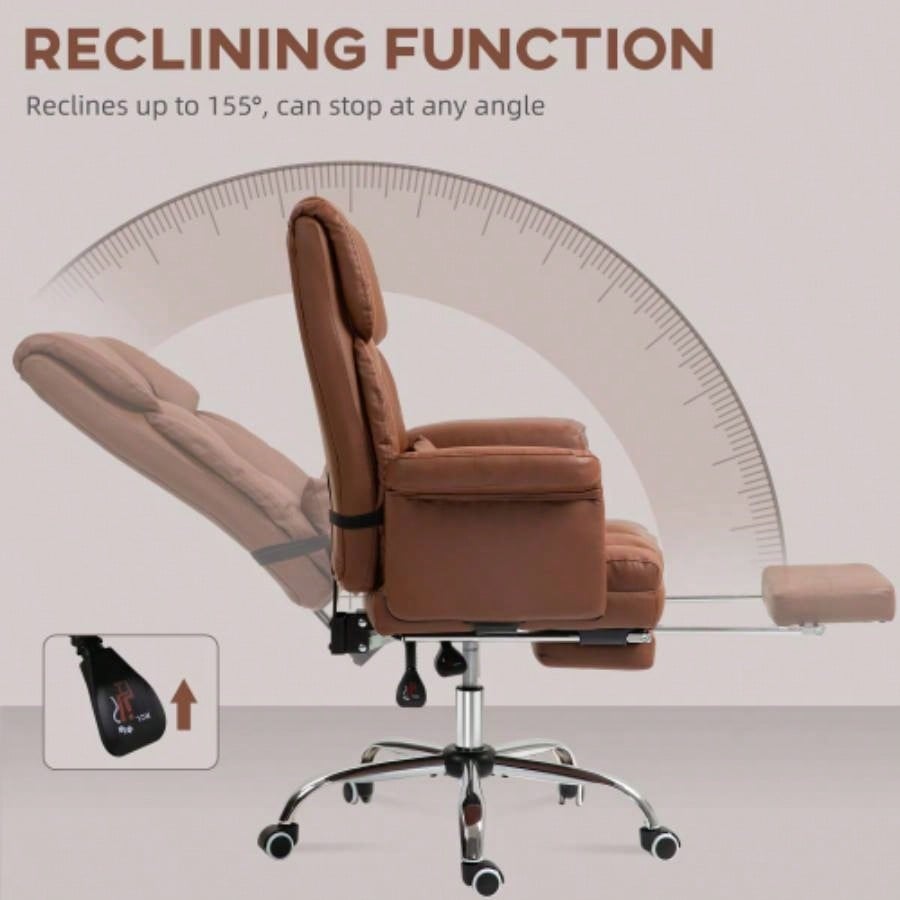HOMCOM Executive Office Chair, PU Leather Ergonomic Office Desk Chair, Reclining and Swivel Chair with Footrest and Lumbar Support, Brown