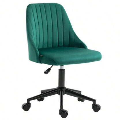Vinsetto Mid - Back Office Chair, Velvet Fabric Swivel Scallop Shape Computer Desk Chair Home Office or Bedroom, Green