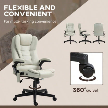 HOMCOM 6 Point Vibrating Massage Office Chair with Heat, Microfiber High Back Executive Office Chair with Reclining Backrest, Padded Armrests and Remote, Beige