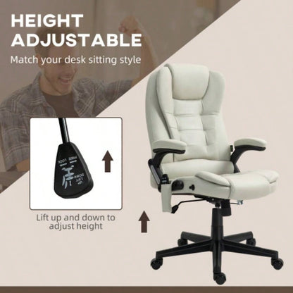 HOMCOM 6 Point Vibrating Massage Office Chair with Heat, Microfiber High Back Executive Office Chair with Reclining Backrest, Padded Armrests and Remote, Beige