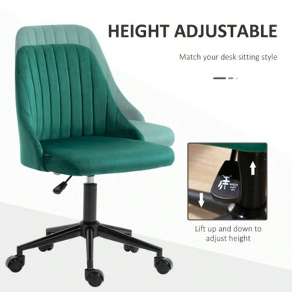 Vinsetto Mid - Back Office Chair, Velvet Fabric Swivel Scallop Shape Computer Desk Chair Home Office or Bedroom, Green