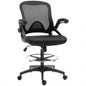 Mesh Drafting Chair, Tall Office Chair with Lumbar Support, Flip - Up Armrests, Footrest Ring and Adjustable Height, Black