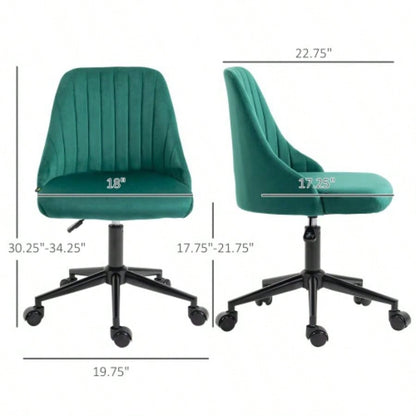 Vinsetto Mid - Back Office Chair, Velvet Fabric Swivel Scallop Shape Computer Desk Chair Home Office or Bedroom, Green