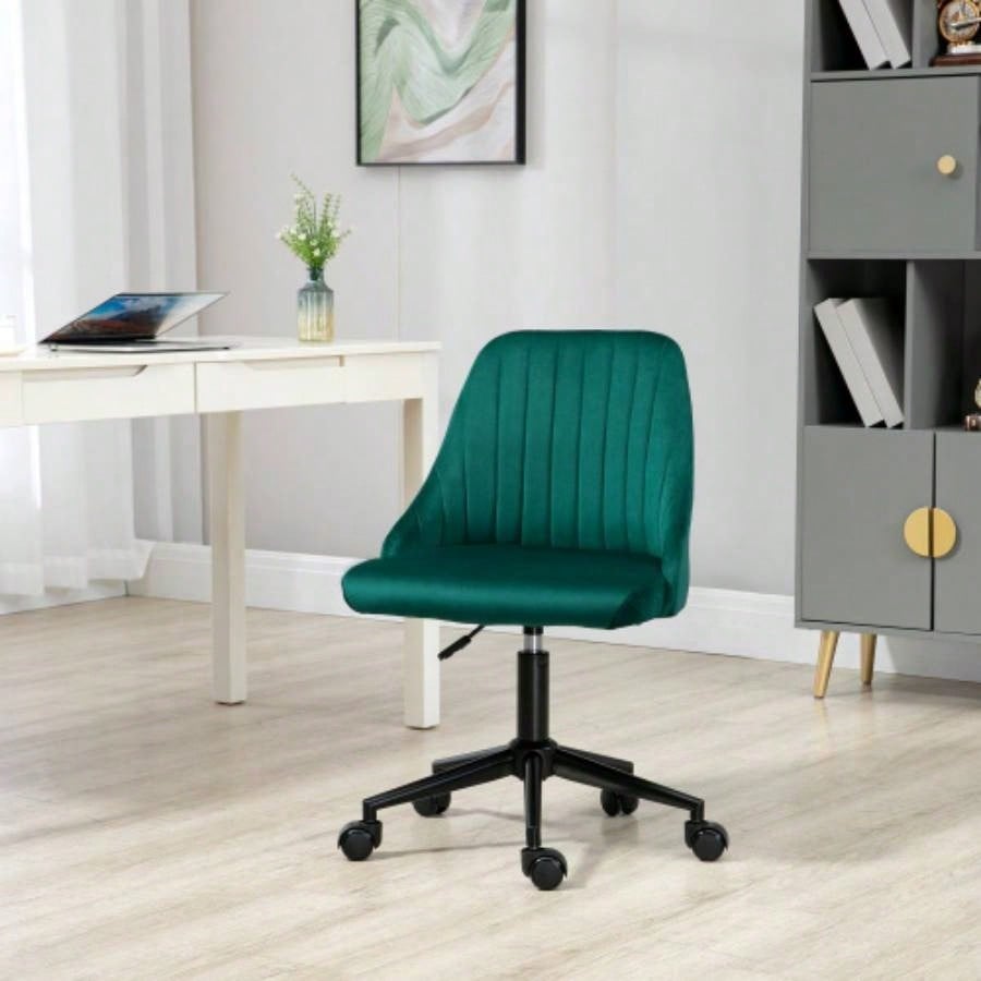 Vinsetto Mid - Back Office Chair, Velvet Fabric Swivel Scallop Shape Computer Desk Chair Home Office or Bedroom, Green