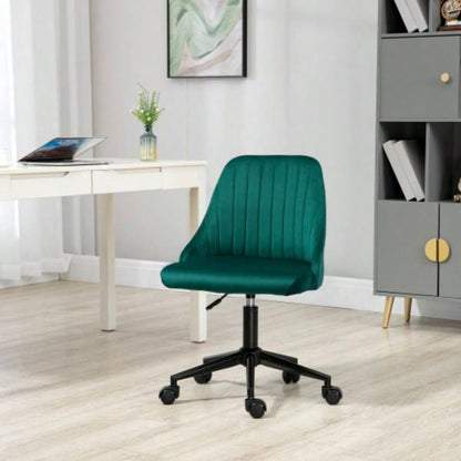 Vinsetto Mid - Back Office Chair, Velvet Fabric Swivel Scallop Shape Computer Desk Chair Home Office or Bedroom, Green