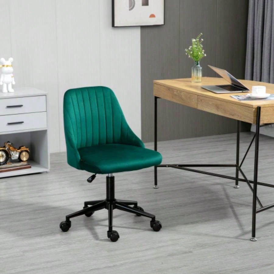 Vinsetto Mid - Back Office Chair, Velvet Fabric Swivel Scallop Shape Computer Desk Chair Home Office or Bedroom, Green