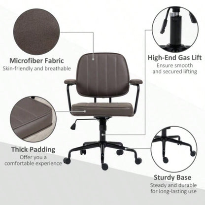 Vinsetto Home Office Chair, Microfiber Computer Desk Chair with Swivel Wheels, Adjustable Height, and Tilt Function, Light Brown