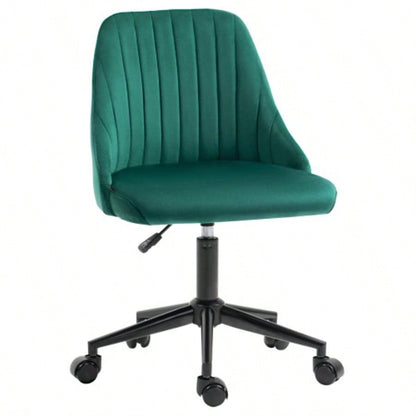 Vinsetto Mid - Back Office Chair, Velvet Fabric Swivel Scallop Shape Computer Desk Chair Home Office or Bedroom, Green