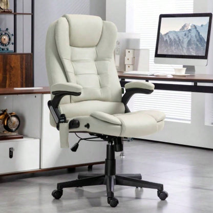 HOMCOM 6 Point Vibrating Massage Office Chair with Heat, Microfiber High Back Executive Office Chair with Reclining Backrest, Padded Armrests and Remote, Beige