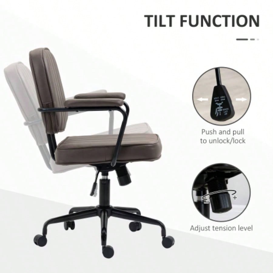 Vinsetto Home Office Chair, Microfiber Computer Desk Chair with Swivel Wheels, Adjustable Height, and Tilt Function, Light Brown