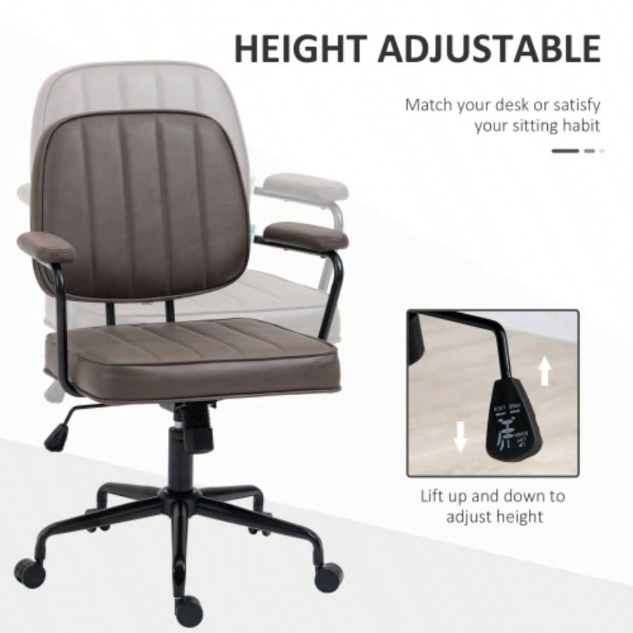 Vinsetto Home Office Chair, Microfiber Computer Desk Chair with Swivel Wheels, Adjustable Height, and Tilt Function, Light Brown