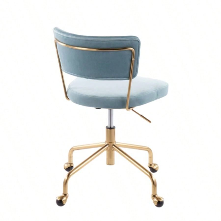Tania Contemporary Task Chair in Gold Metal and Light Blue Velvet by LumiSource