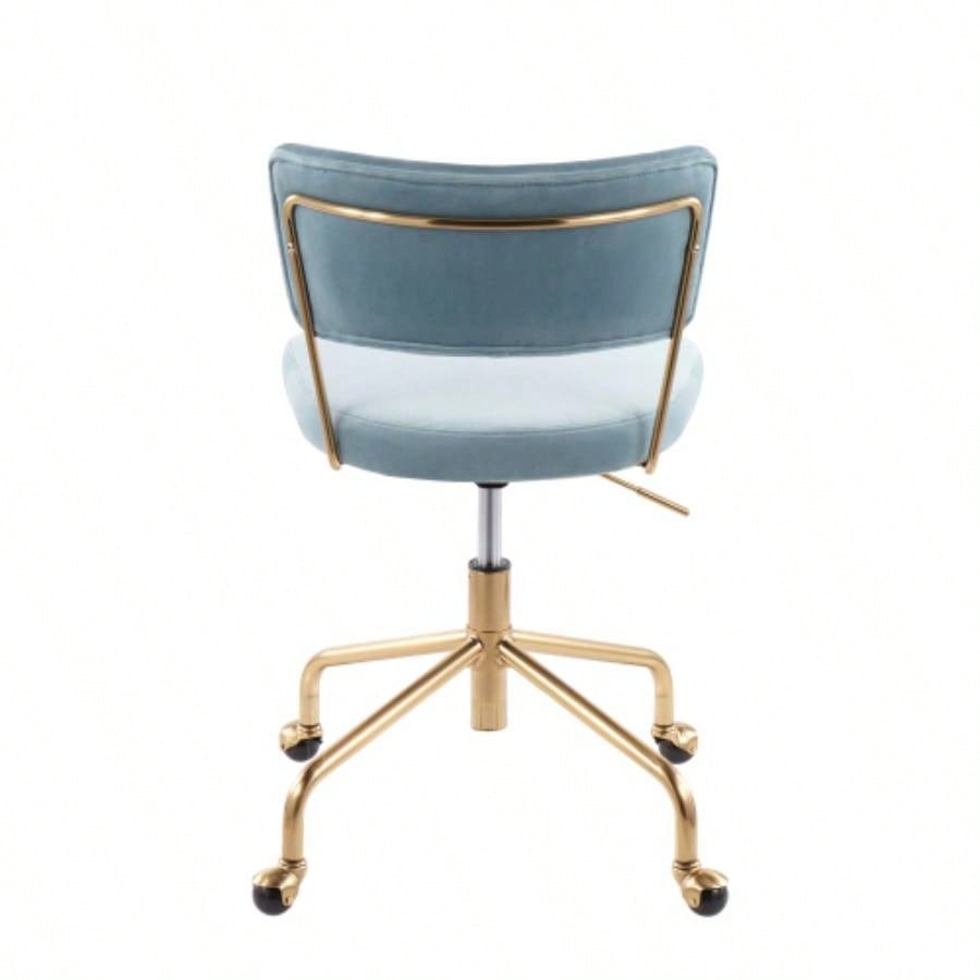 Tania Contemporary Task Chair in Gold Metal and Light Blue Velvet by LumiSource