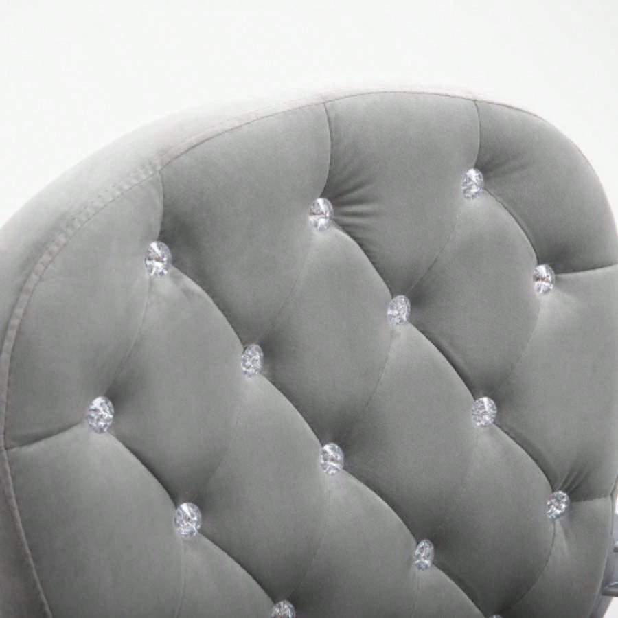 Velvet Home Office Chair, Button Tufted Desk Chair with Padded Armrests, Adjustable Height and Swivel Wheels, Gray
