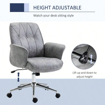 Vinsetto Microfiber Home Office Chair, Height Adjustable Button Tufted Computer Desk Chair with Swivel Wheels, Tilt Function and Padded Armrests, Light Gray