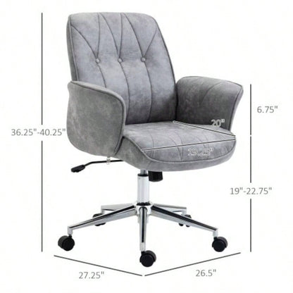 Vinsetto Microfiber Home Office Chair, Height Adjustable Button Tufted Computer Desk Chair with Swivel Wheels, Tilt Function and Padded Armrests, Light Gray